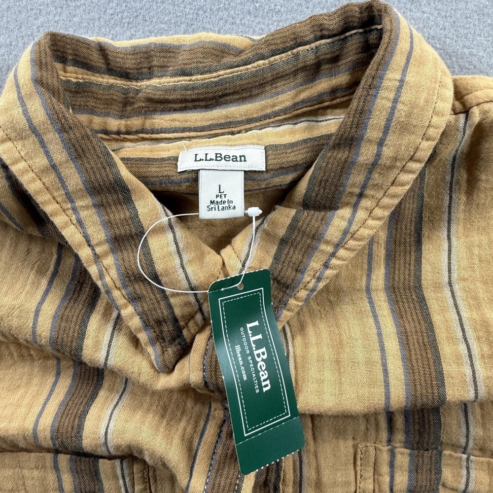 L.L.Bean Shirt Womens LG Petite Beige Cloud Gauze Striped Button Top Long Sleeve - Picture 4 of 7